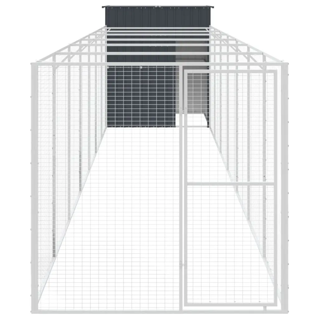 Dog House Anthracite Large Galvanised Steel with Extended Run for Outdoor Safety and Comfort