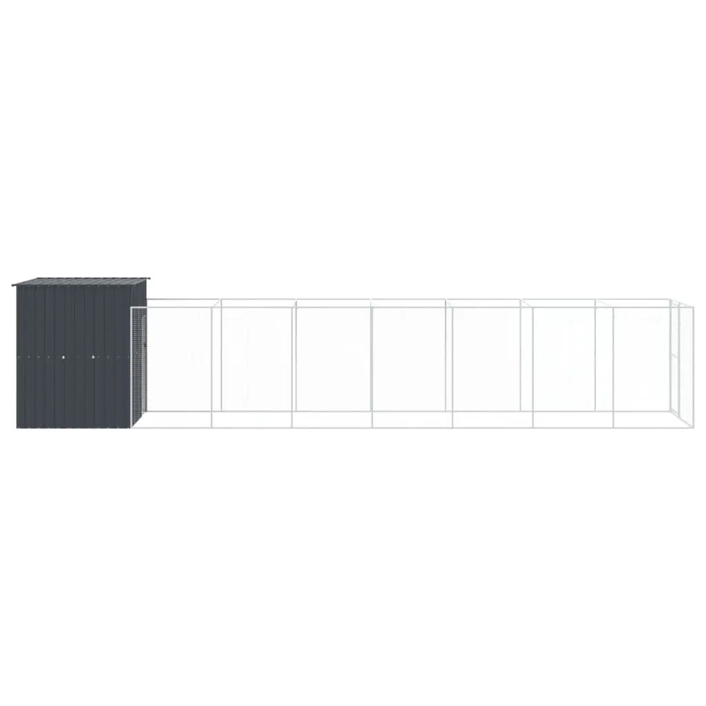 Dog House Anthracite Large Galvanised Steel with Extended Run for Outdoor Safety and Comfort