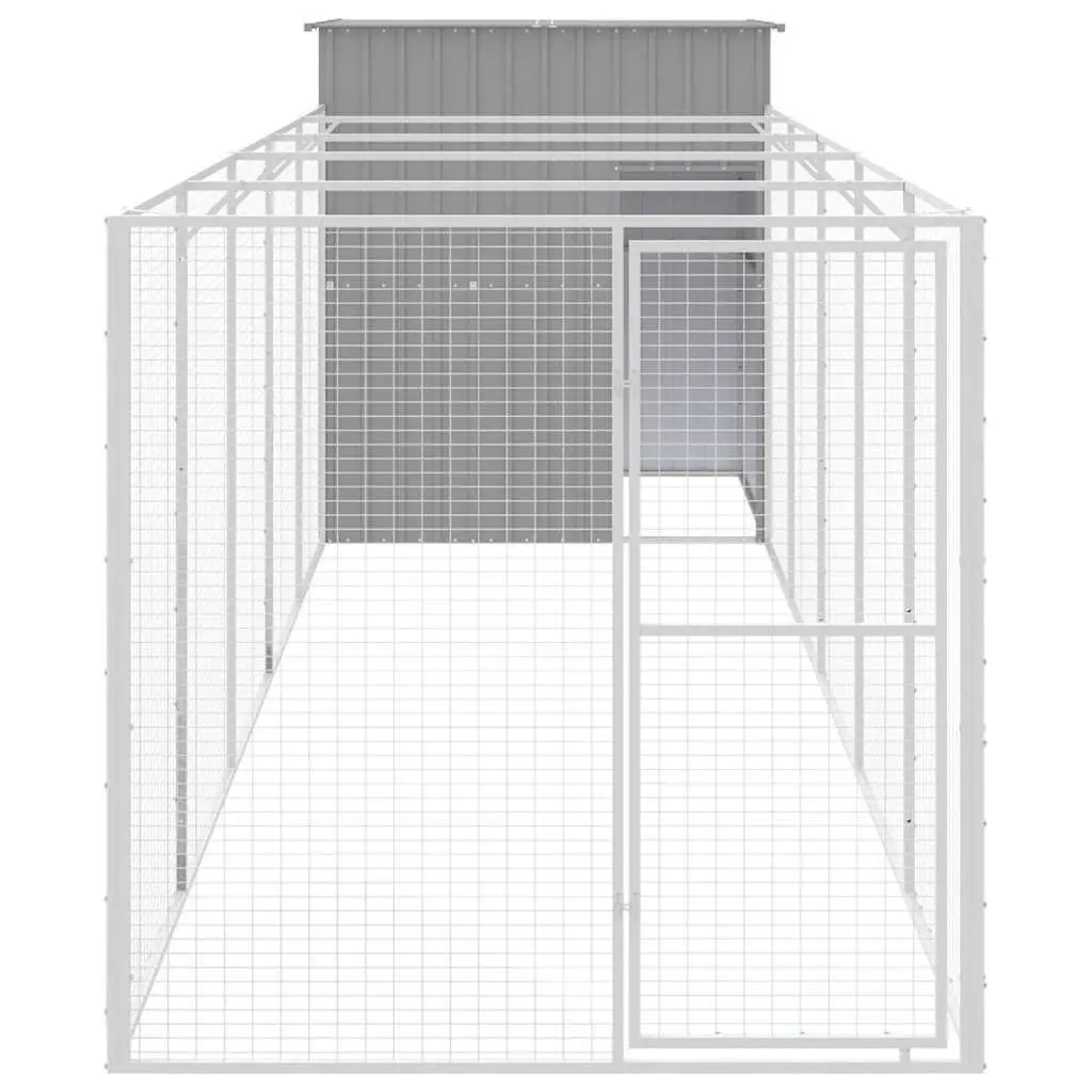 Light Grey Dog House with Run Galvanised Steel Outdoor Kennel Enclosure 165x659x181cm