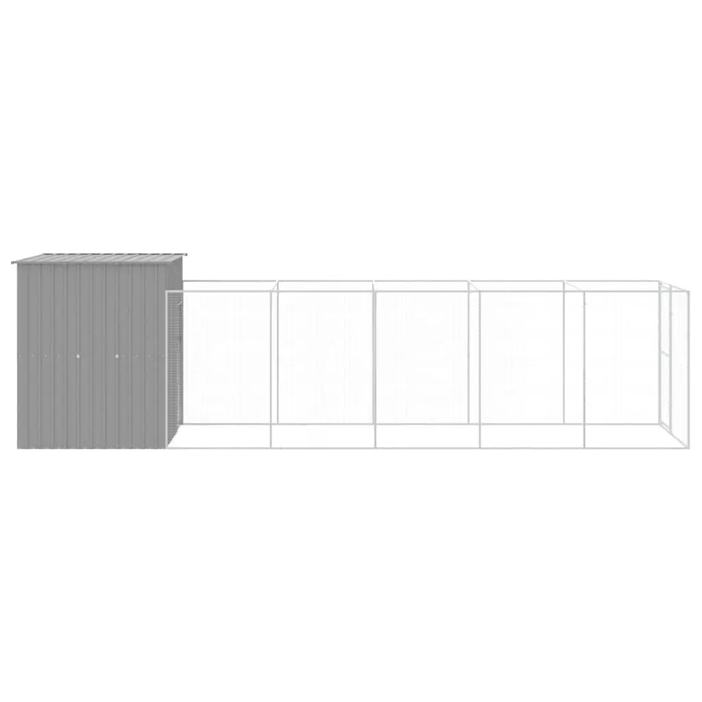 Light Grey Dog House with Run Galvanised Steel Outdoor Kennel Enclosure 165x659x181cm
