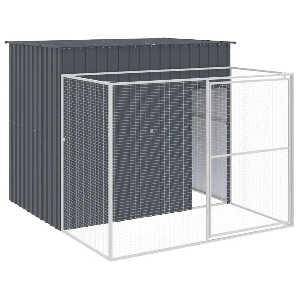 Dog House Anthracite Galvanised Steel Outdoor Kennel with Extended Run