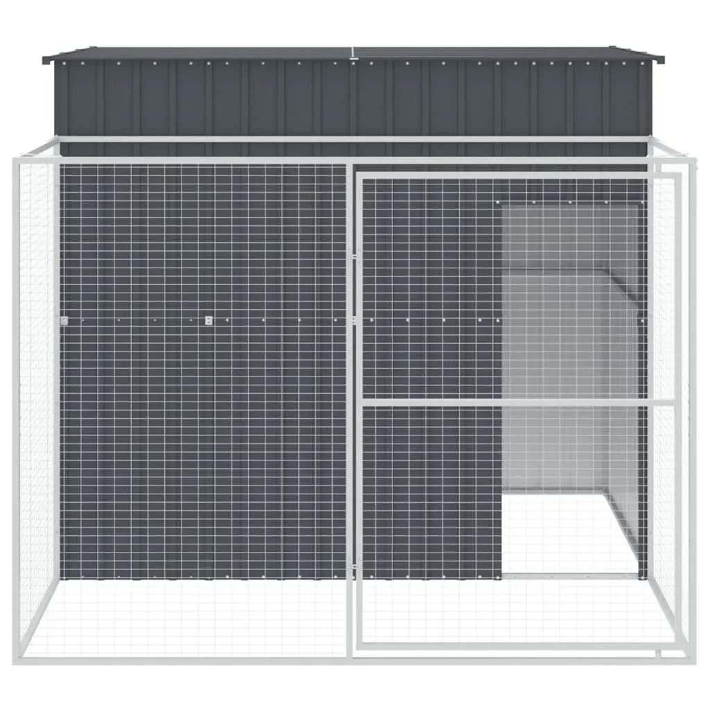 Dog House Anthracite Galvanised Steel Outdoor Kennel with Extended Run