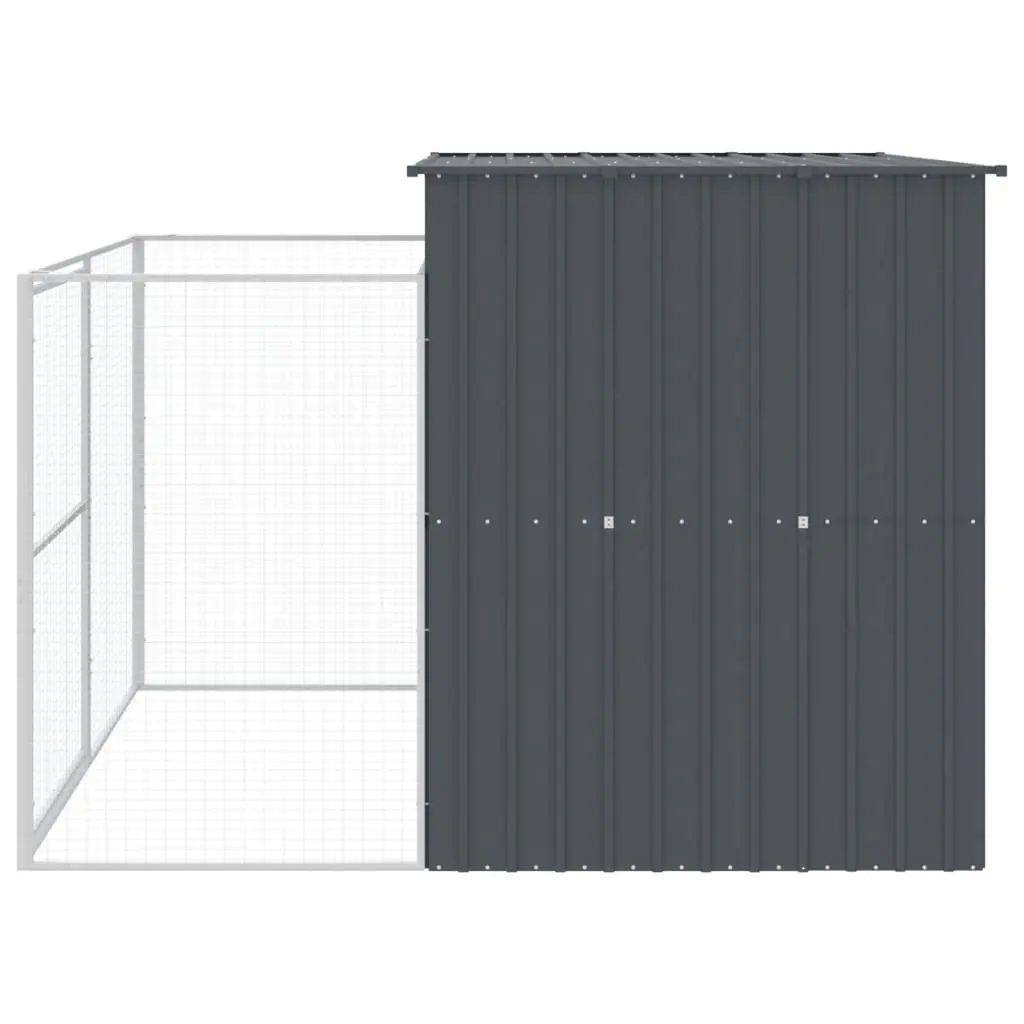 Dog House Anthracite Galvanised Steel Outdoor Kennel with Extended Run