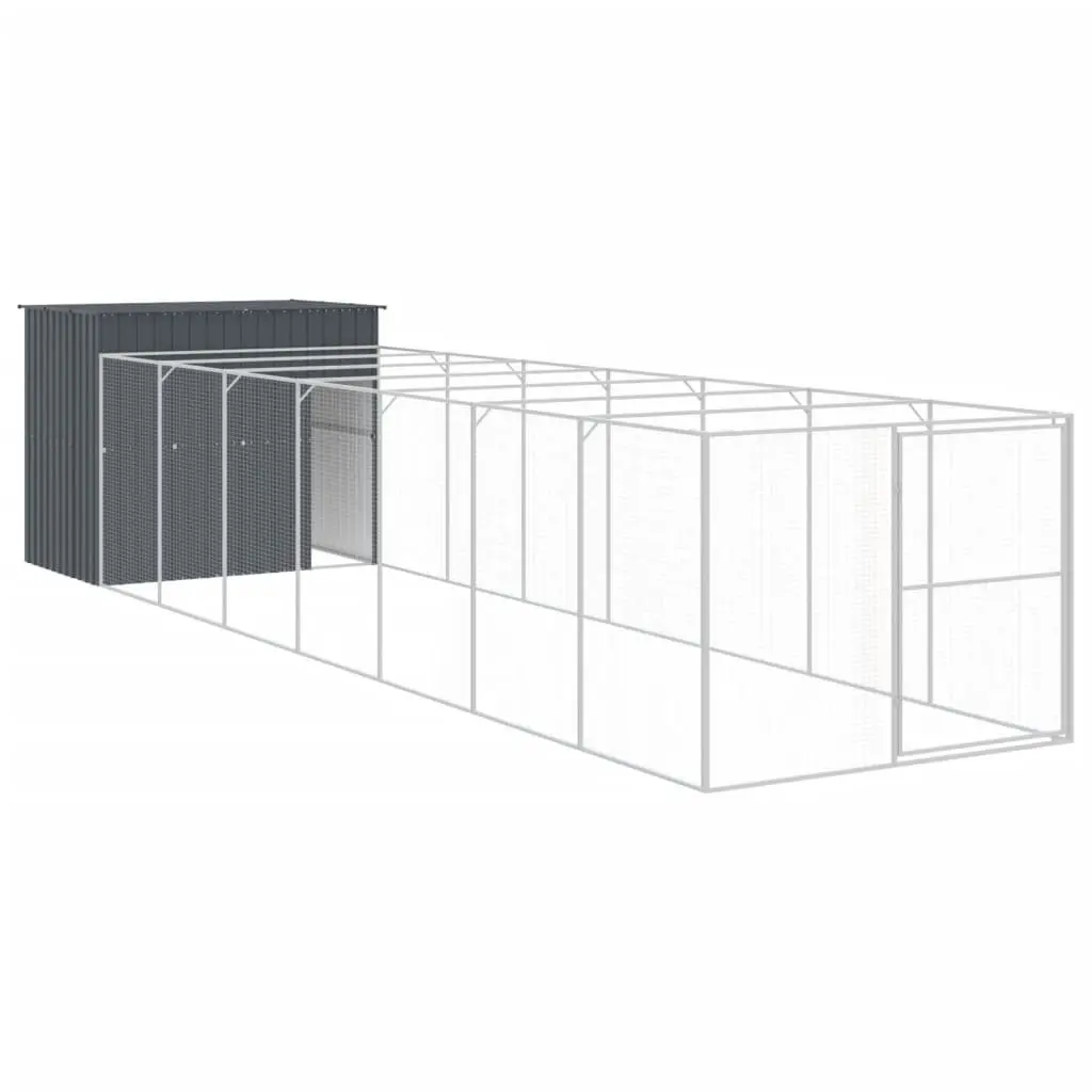 Dog Kennel Anthracite Galvanised Steel Outdoor House with Run for Safety and Comfort