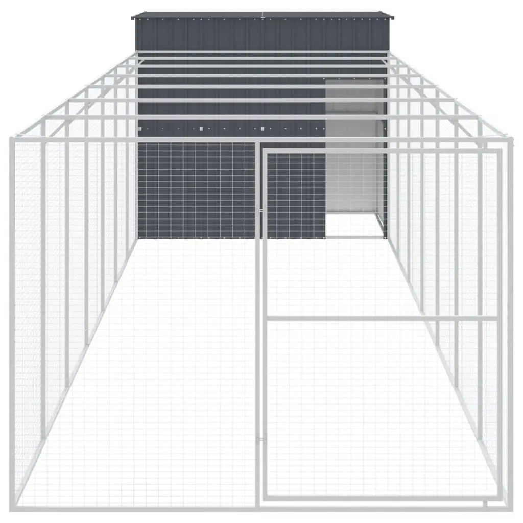 Dog Kennel Anthracite Galvanised Steel Outdoor House with Run for Safety and Comfort