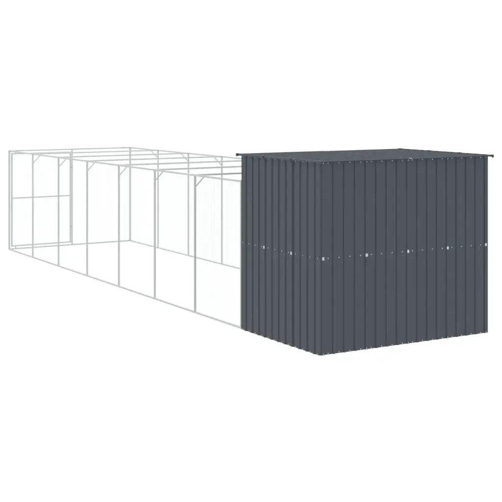 Dog Kennel Anthracite Galvanised Steel Outdoor House with Run for Safety and Comfort