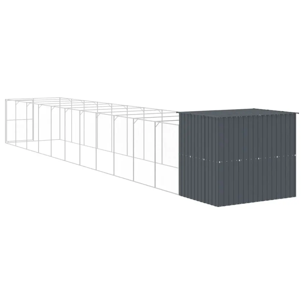 Dog House with Run Anthracite Galvanised Steel Outdoor Shelter