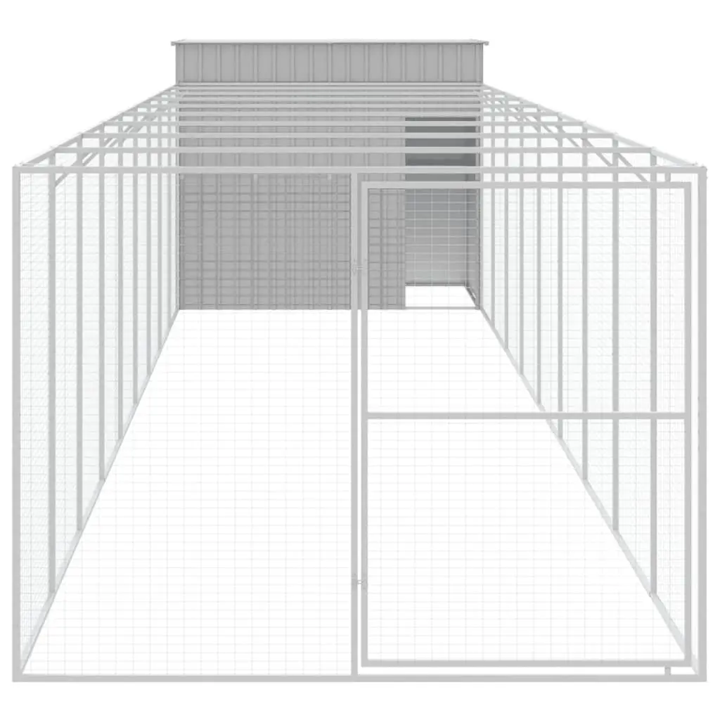 Dog House with Run Grey Galvanised Steel Outdoor Kennel Enclosure Pet Cage