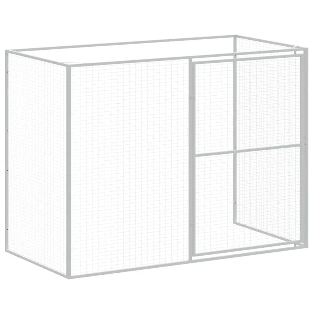 Dog House with Run Grey Galvanised Steel Outdoor Kennel Enclosure Pet Cage