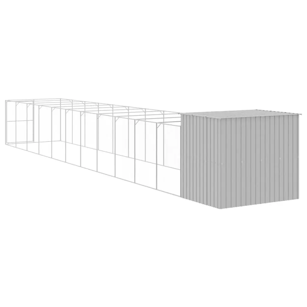 Dog Kennel Grey Galvanised Steel Outdoor Shelter with Run