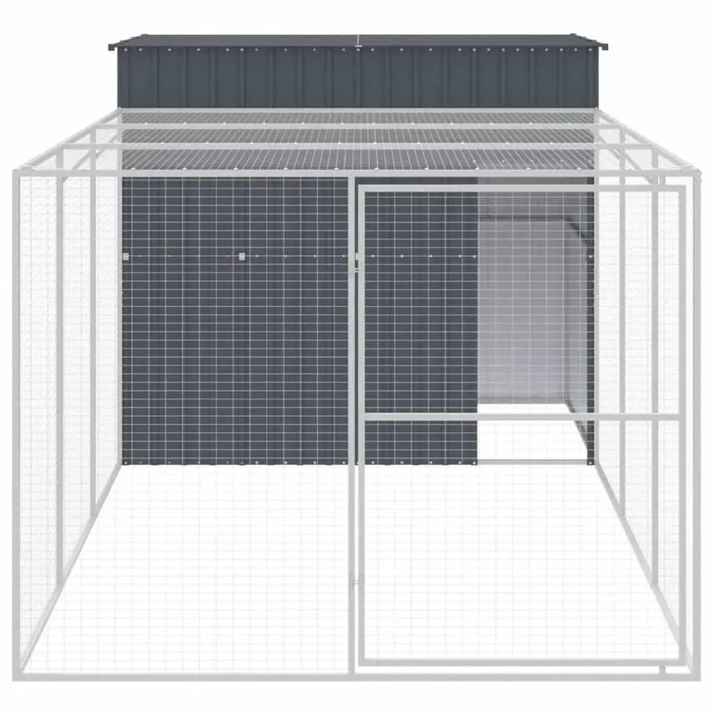 Dog House Anthracite Galvanised Steel Outdoor Kennel with Extended Run