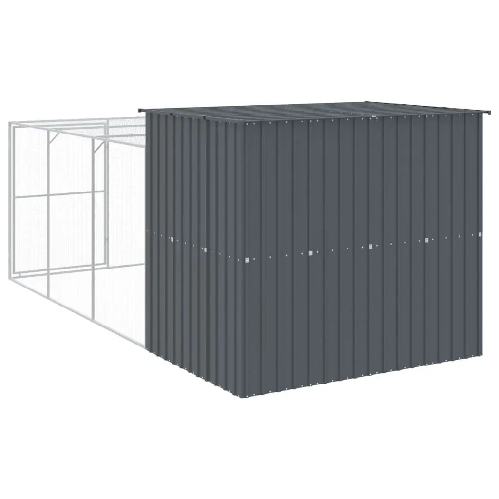 Dog House Anthracite Galvanised Steel Outdoor Kennel with Extended Run