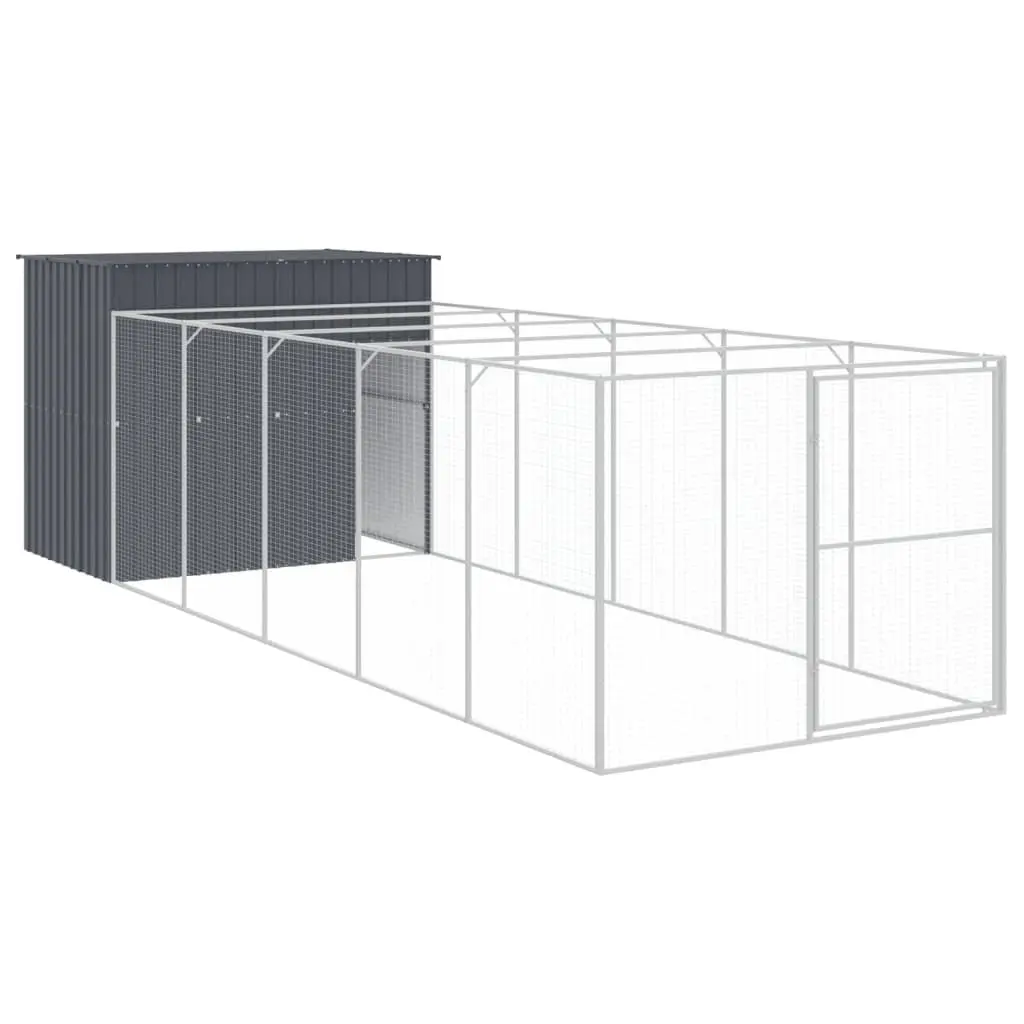 Dog House Anthracite Large Galvanised Steel Outdoor Kennel with Extended Run