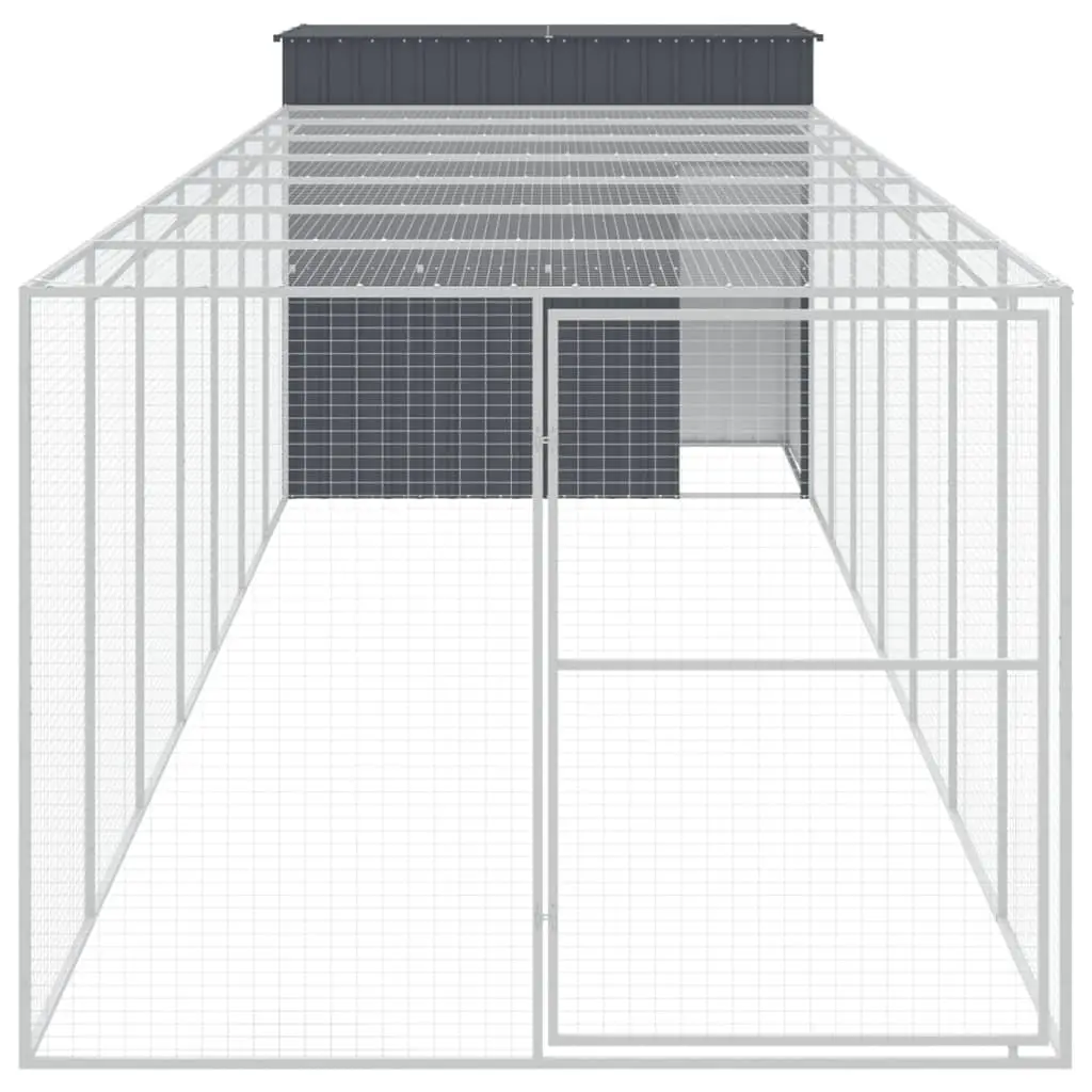 Dog Kennel Anthracite Galvanised Steel Outdoor House with Extended Run for Safety and Comfort