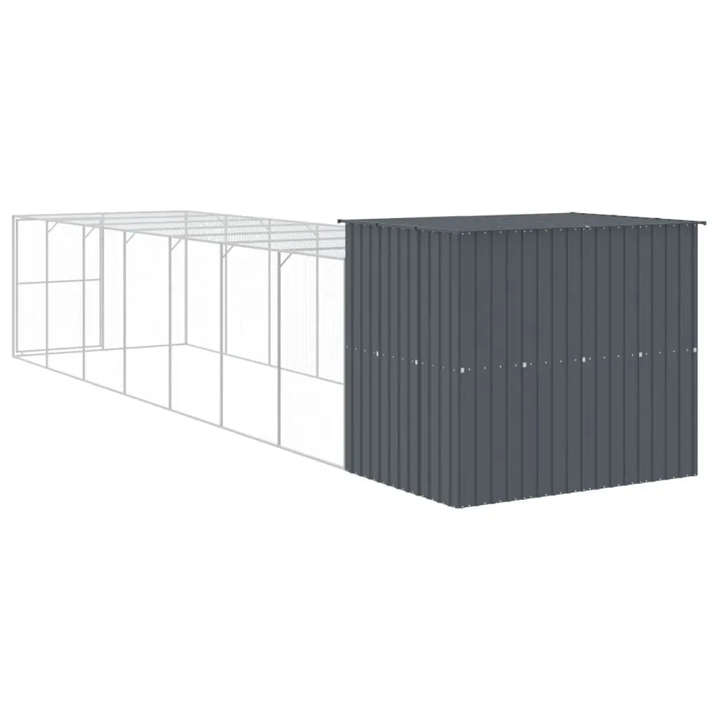 Dog Kennel Anthracite Galvanised Steel Outdoor House with Extended Run for Safety and Comfort