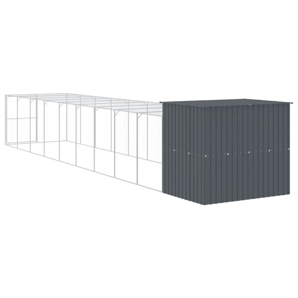 Dog House with Run Anthracite Galvanised Steel Outdoor Pet Kennel Enclosure