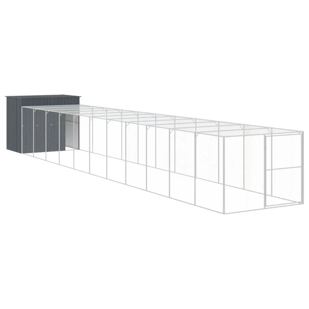 Dog Kennel Anthracite Large Galvanised Steel Outdoor House with Run