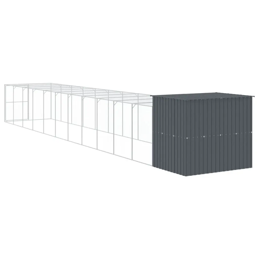 Dog Kennel Anthracite Large Galvanised Steel Outdoor House with Run