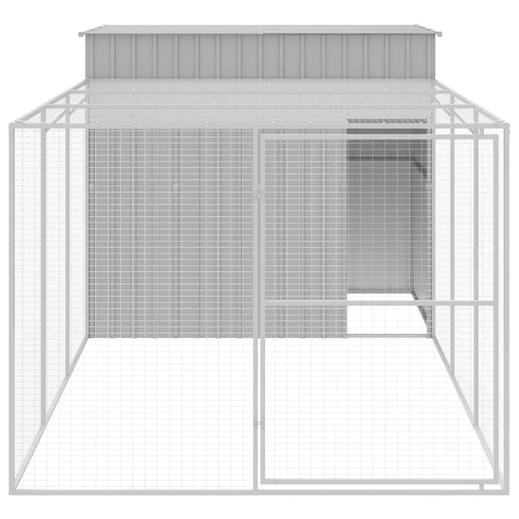 Dog Kennel Light Grey Outdoor with Run Galvanised Steel Mesh Enclosure