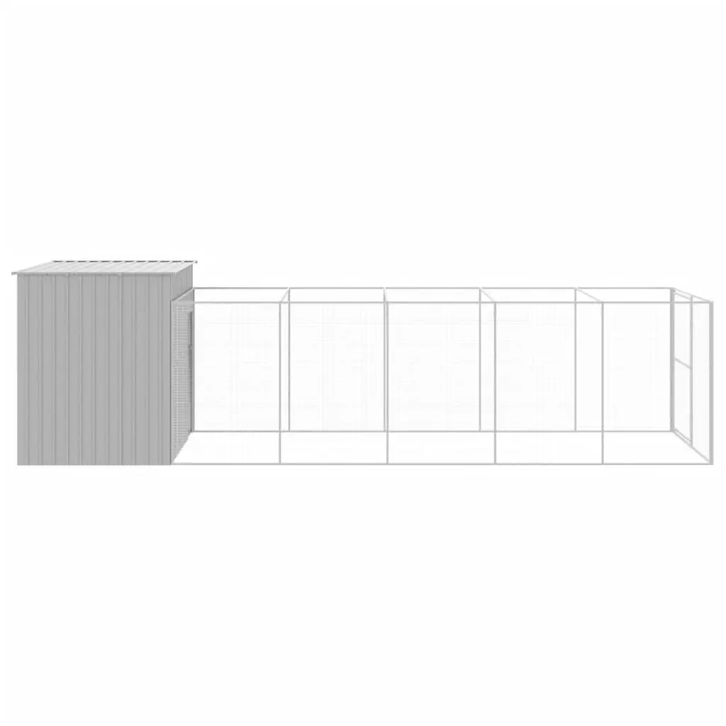 Dog House with Run Light Grey Large Galvanised Steel Outdoor Pet Enclosure