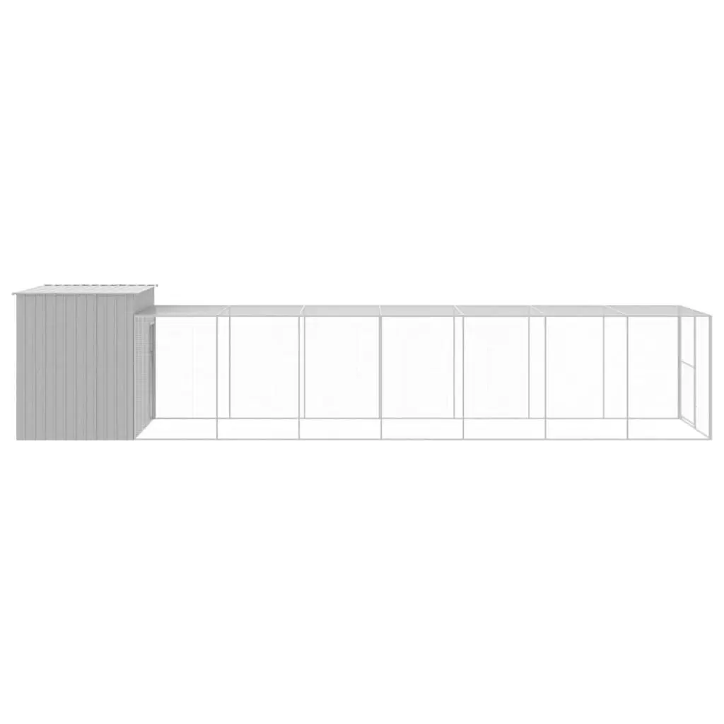 Dog Kennel Light Grey Galvanised Steel Outdoor House with Extended Run