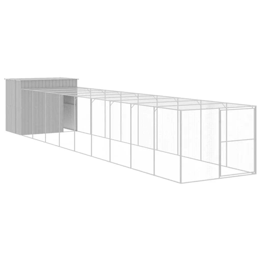 Dog Kennel Grey Galvanised Steel Outdoor House with Run