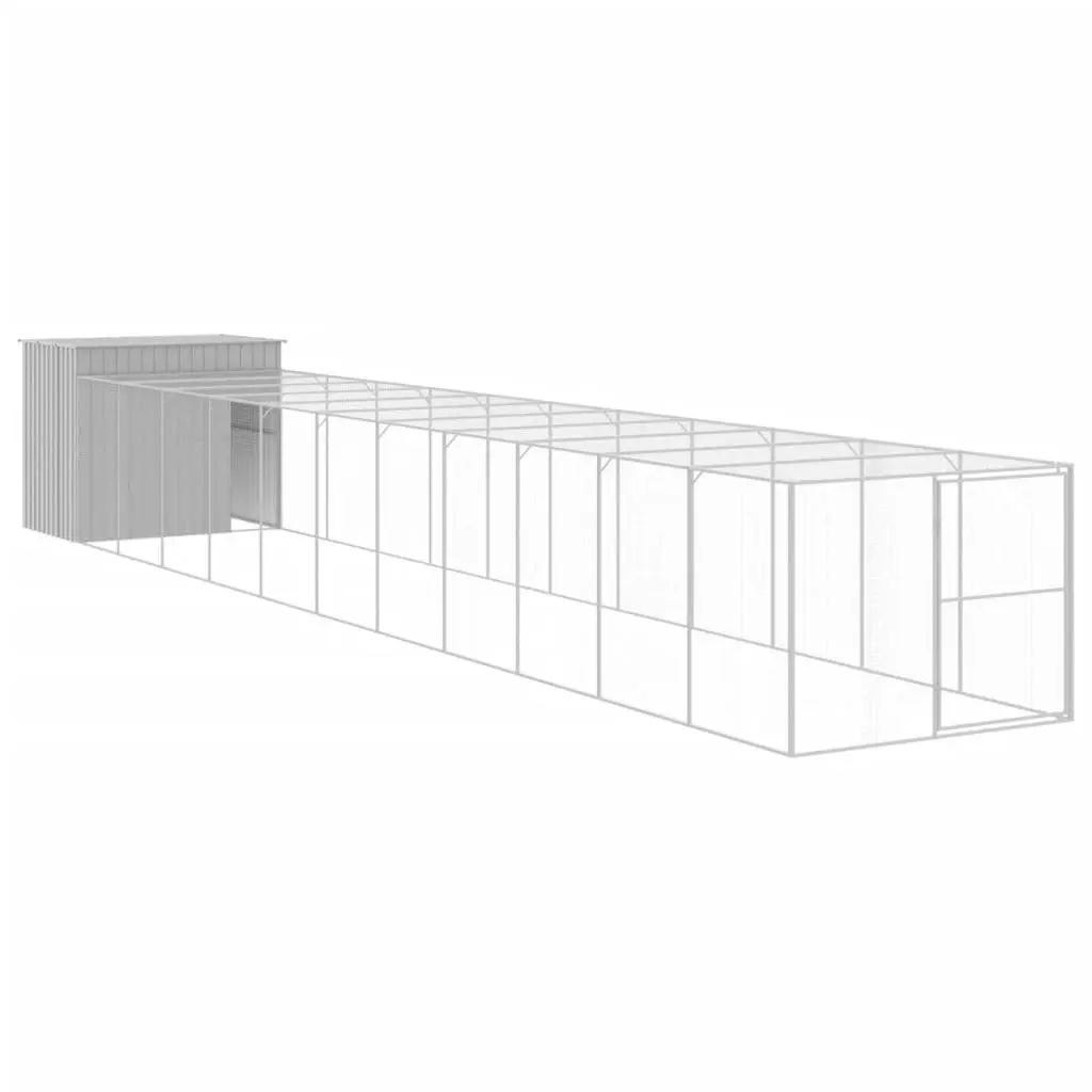 Dog Kennel Grey Galvanised Steel Outdoor with Extended Run Mesh Enclosure