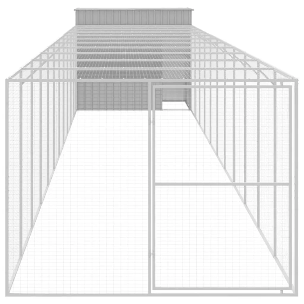 Dog Kennel Grey Galvanised Steel Outdoor with Extended Run Mesh Enclosure