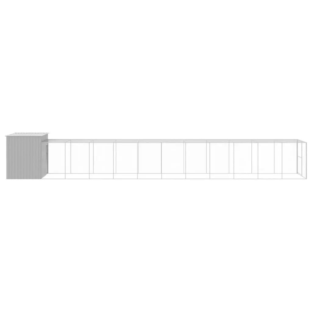 Dog Kennel Grey Galvanised Steel Outdoor with Extended Run Mesh Enclosure