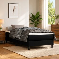 Box Spring Bed Frame King Single Black Faux Leather Upholstered Platform Bed