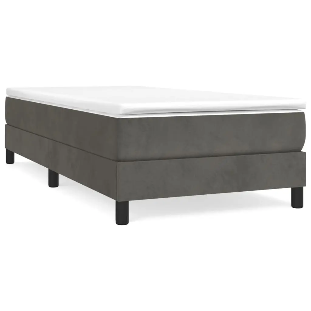 Box Spring Bed Frame Grey King Single Velvet Upholstered Plywood Slats