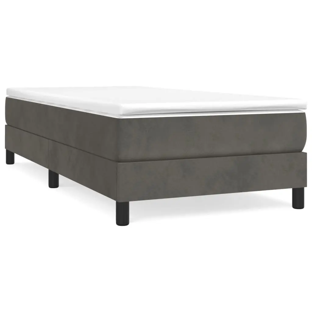 Box Spring Bed Grey 100x200 cm Velvet Pocket Spring Upholstered Medium-Hard Support
