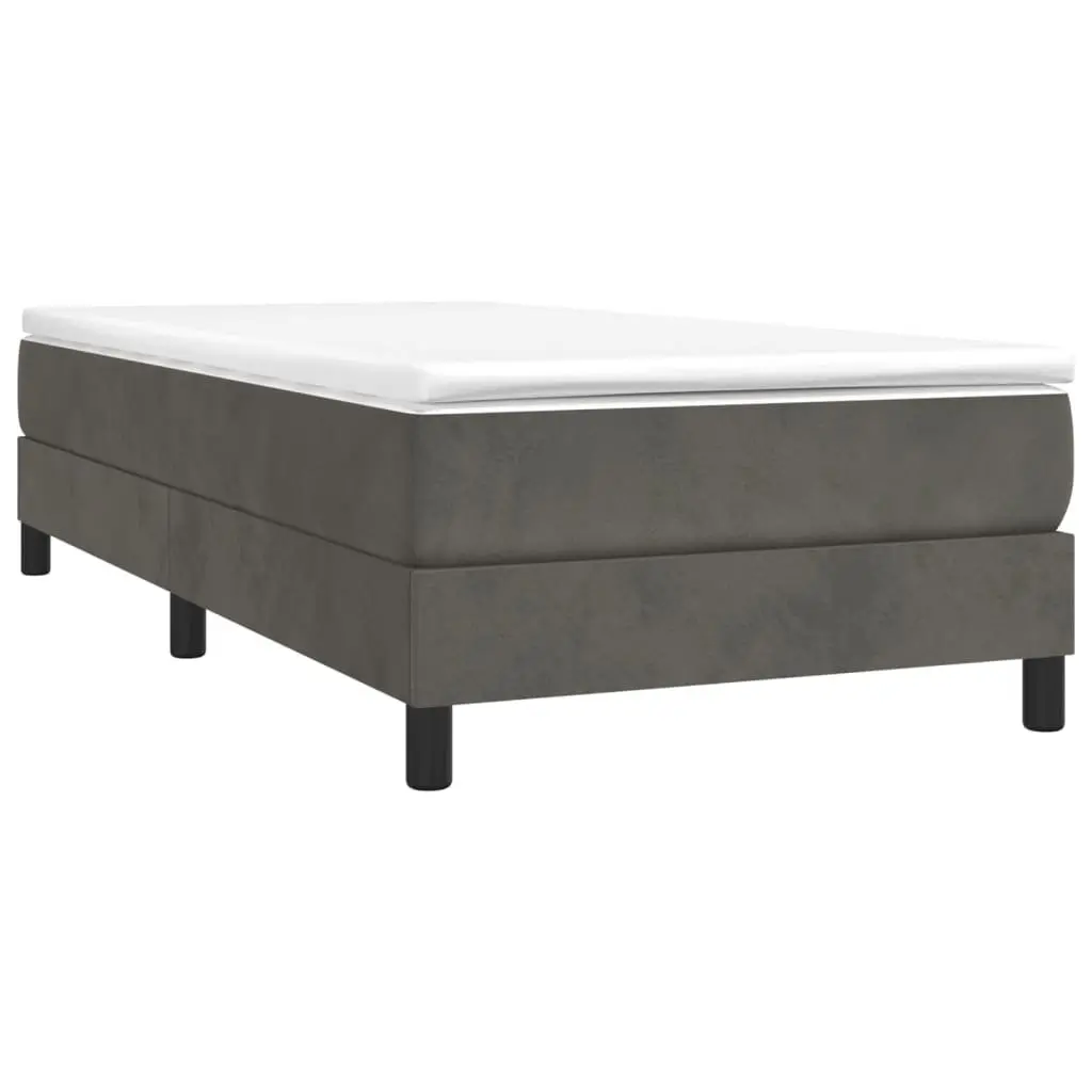 Box Spring Bed Grey 100x200 cm Velvet Pocket Spring Upholstered Medium-Hard Support