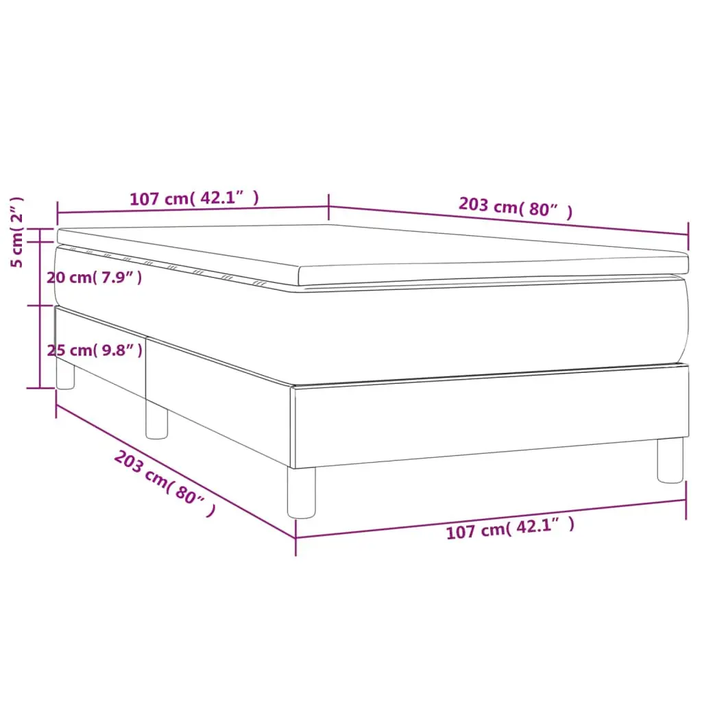 Box Spring Bed Grey 100x200 cm Velvet Pocket Spring Upholstered Medium-Hard Support