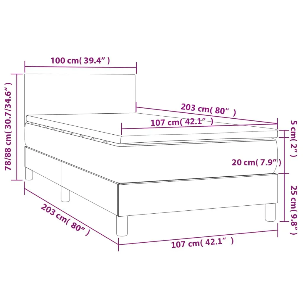 Box Spring Bed Dark Grey 100x200 cm Adjustable Headboard Pocket Spring Mattress