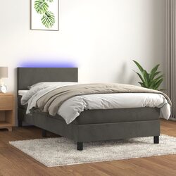 Box Spring Bed with LED Lighting and Adjustable Headboard