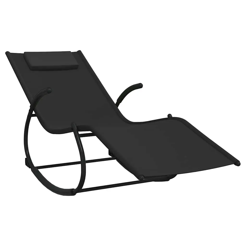 Rocking Lounger Outdoor Black Textilene Mesh Ergonomic Steel Frame with Gentle Rocking Motion