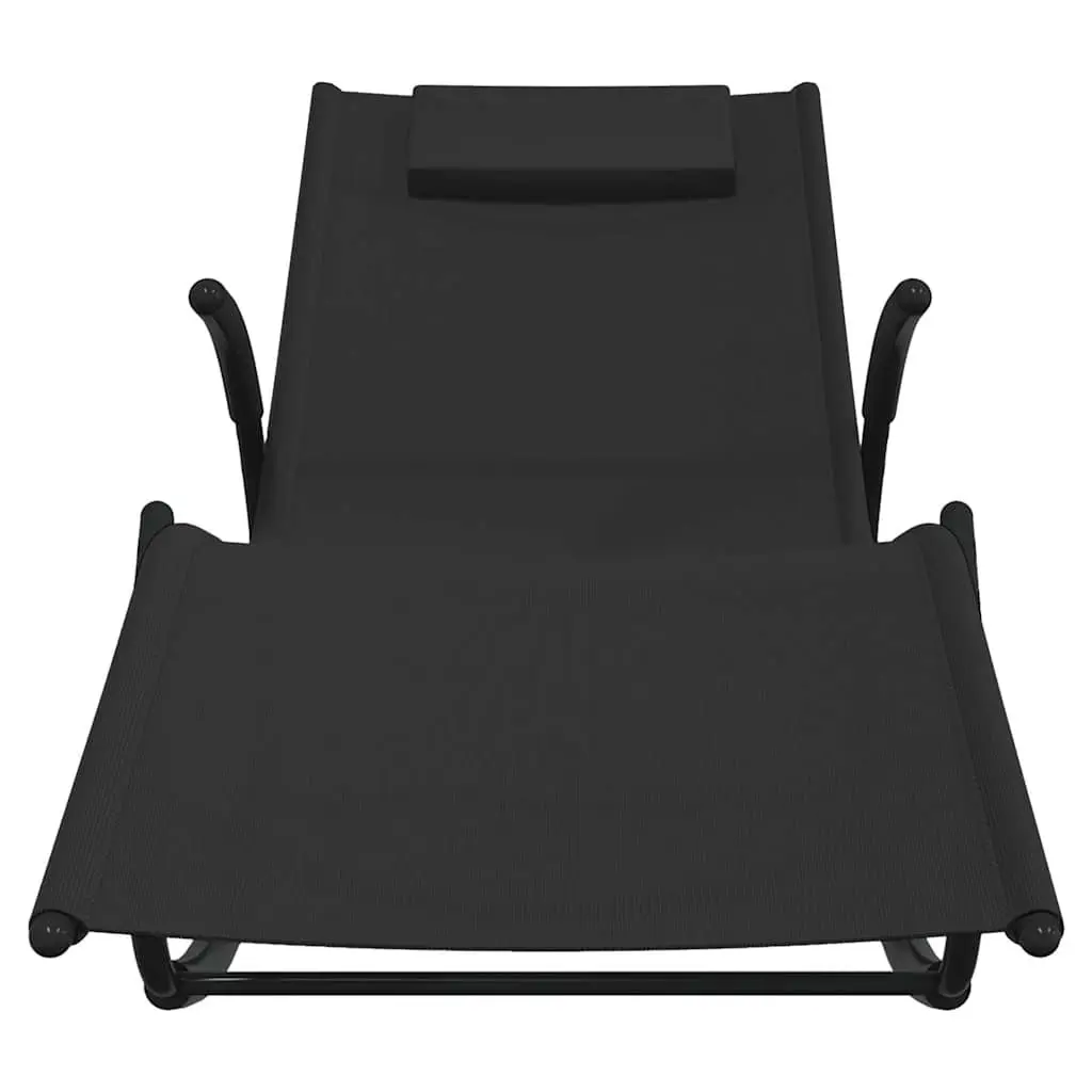 Rocking Lounger Outdoor Black Textilene Mesh Ergonomic Steel Frame with Gentle Rocking Motion