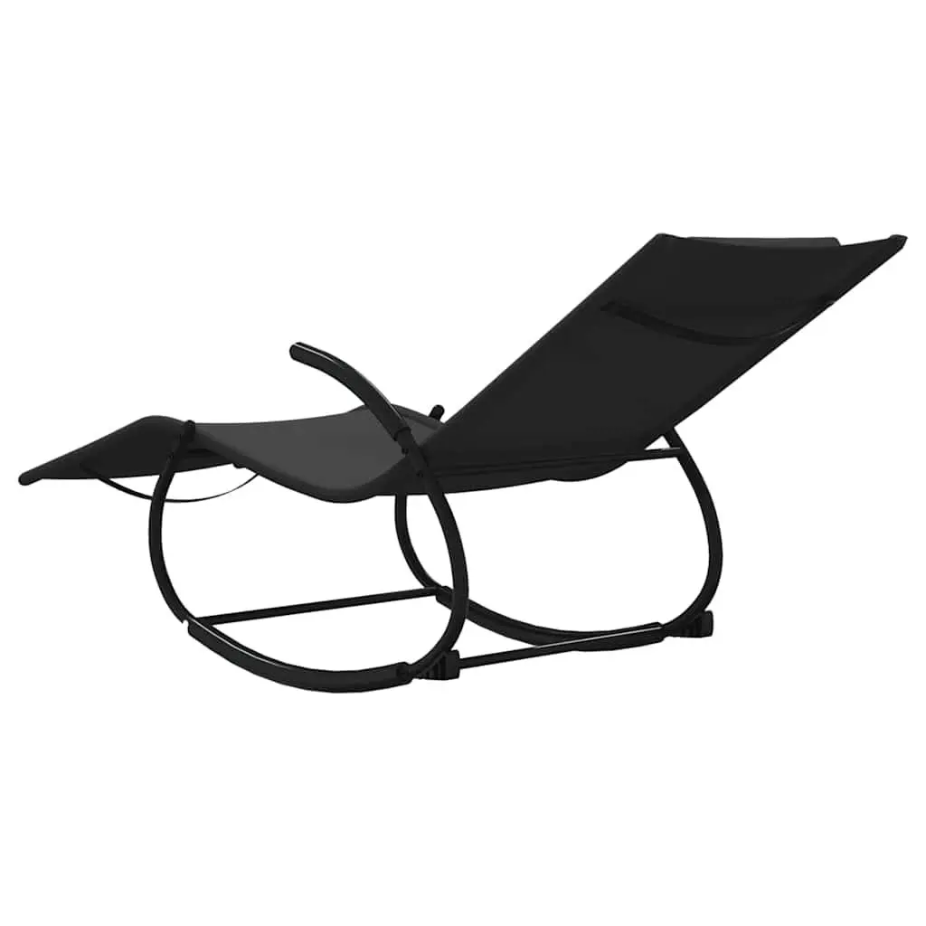 Rocking Lounger Outdoor Black Textilene Mesh Ergonomic Steel Frame with Gentle Rocking Motion