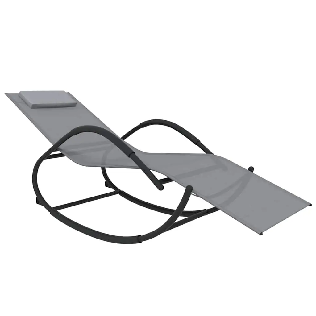 Rocking Sun Lounger Grey Steel Textilene Mesh Ergonomic Lying Surface with Removable Pillow