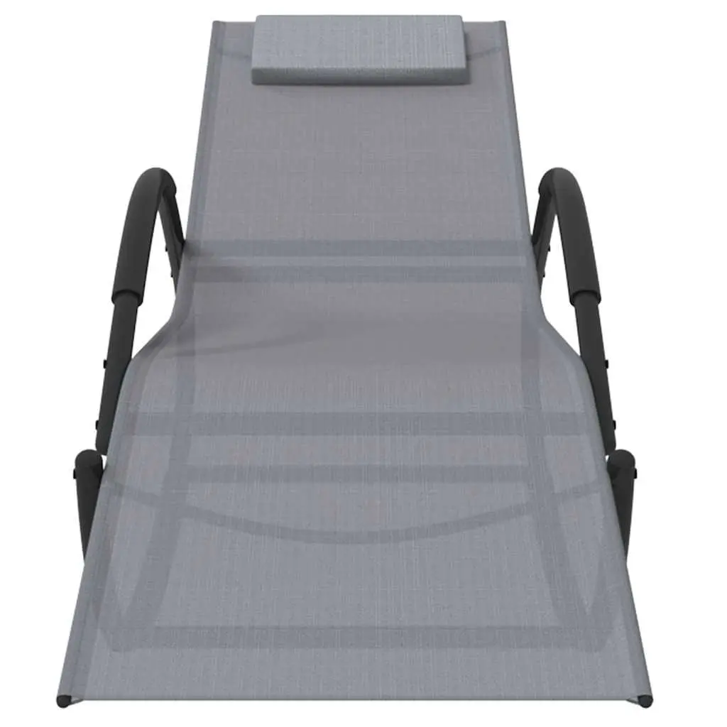 Rocking Sun Lounger Grey Steel Textilene Mesh Ergonomic Lying Surface with Removable Pillow
