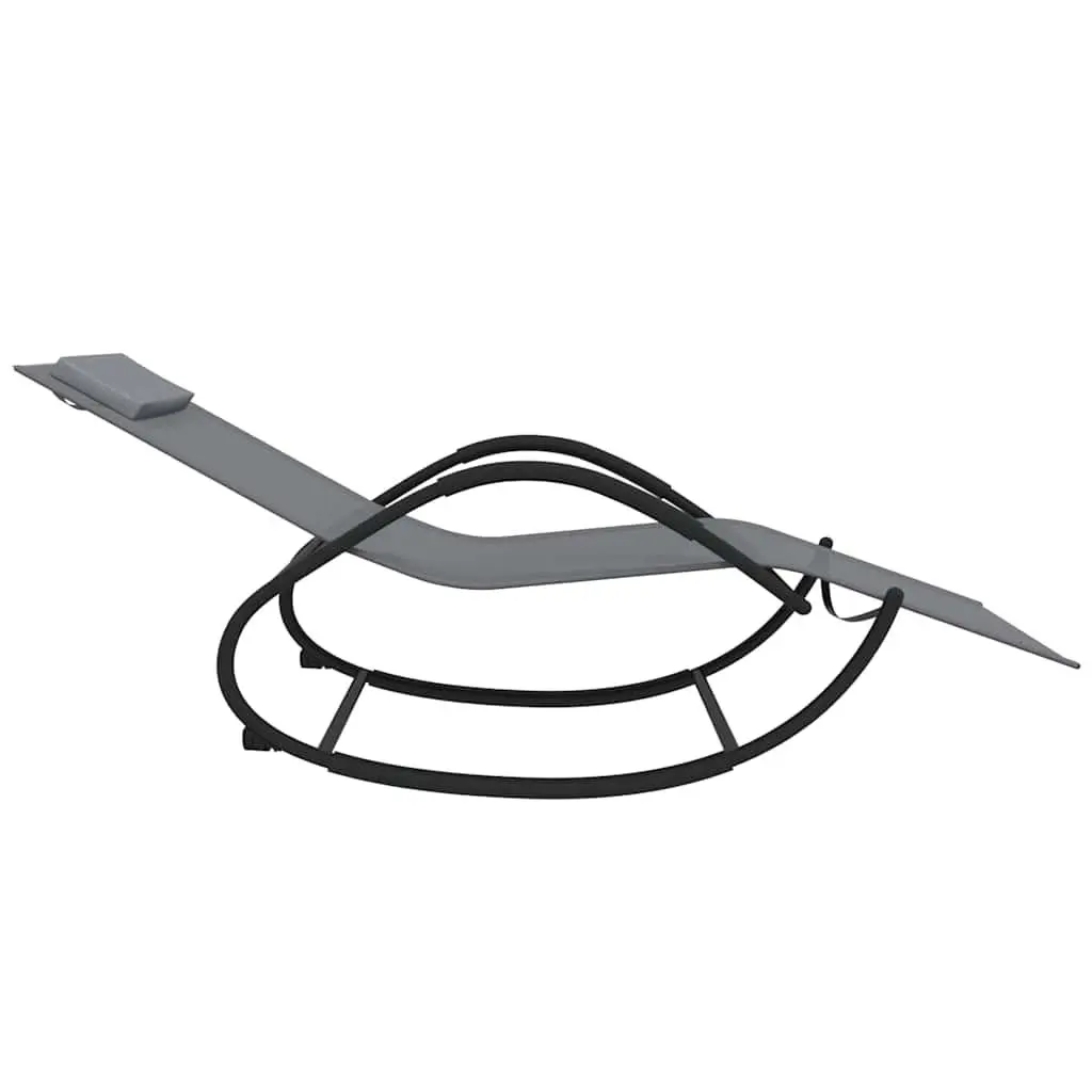 Rocking Sun Lounger Grey Steel Textilene Mesh Ergonomic Lying Surface with Removable Pillow