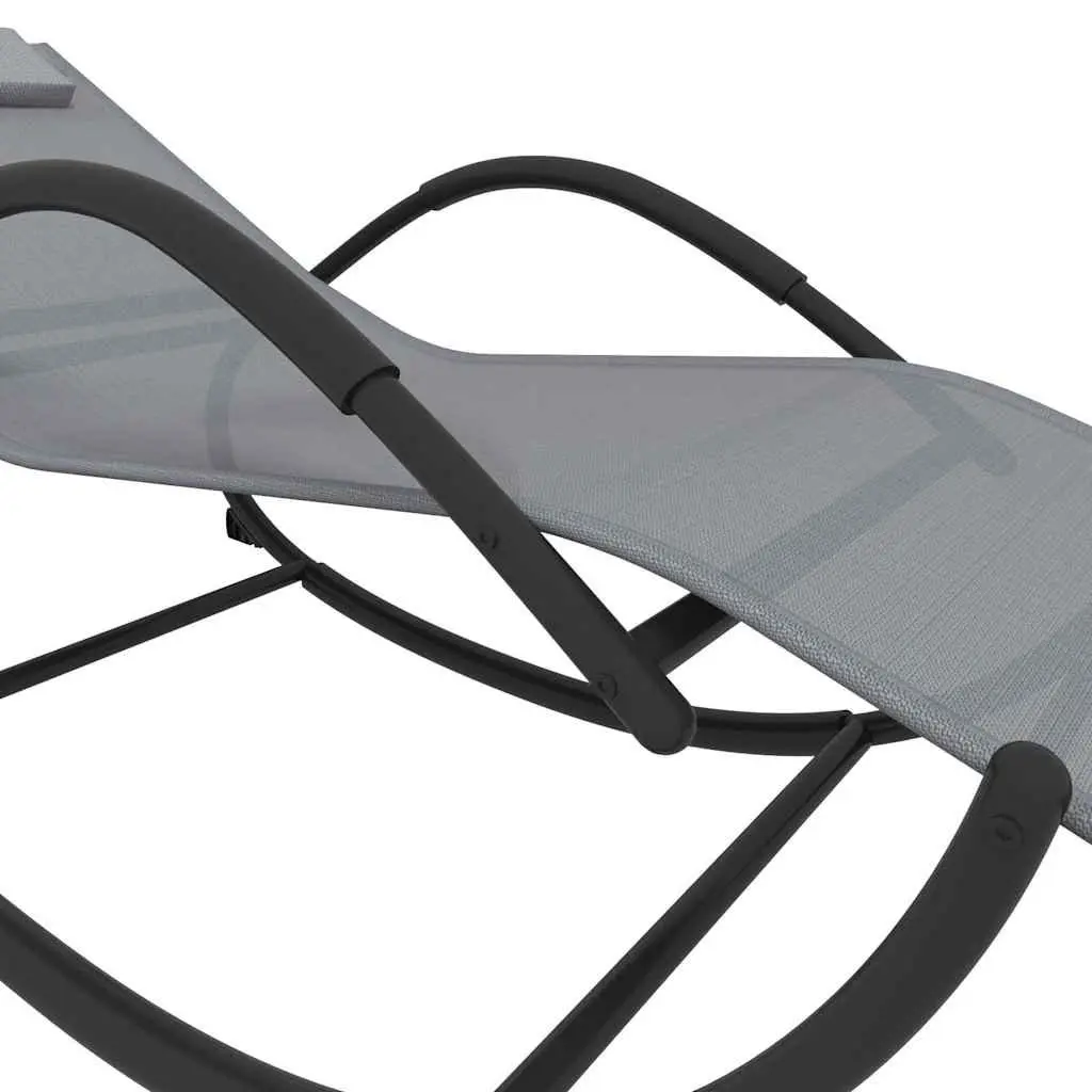 Rocking Sun Lounger Grey Steel Textilene Mesh Ergonomic Lying Surface with Removable Pillow
