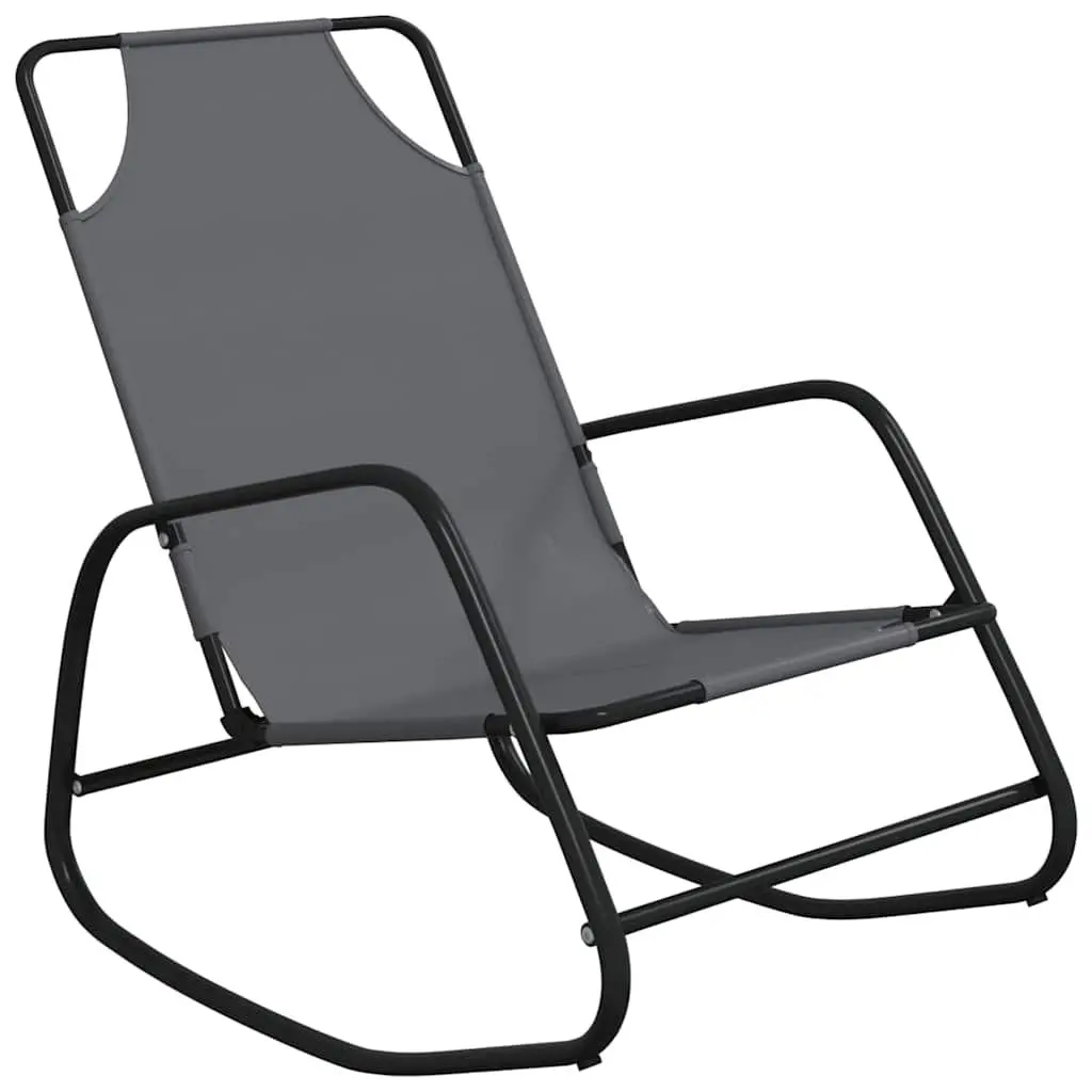 Rocking Sun Lounger Grey Outdoor Lounge Chair Steel Textilene Relaxation Seat