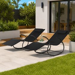 Sun Lounger Rocking Chair 2 pcs Black Steel Textilene Outdoor Garden Relaxation