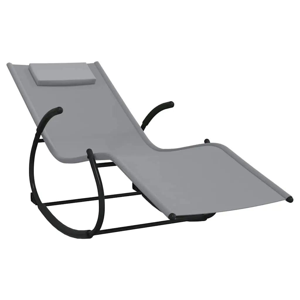 Rocking Sun Loungers 2 pcs Grey Steel Textilene Outdoor Garden Relaxation Chair