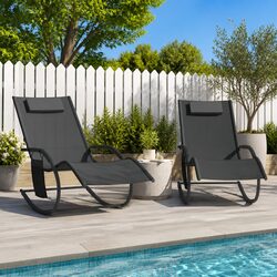 Stylish Rocking Sun Loungers Set - 2 pcs Black Steel
