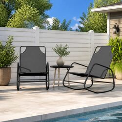 Rocking Sun Lounger Chair Grey Steel Textilene Mesh Outdoor Garden Relaxation