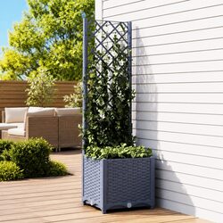 Garden Planter with Trellis Grey Outdoor Pot Climbing Plants Support 40x40x136cm