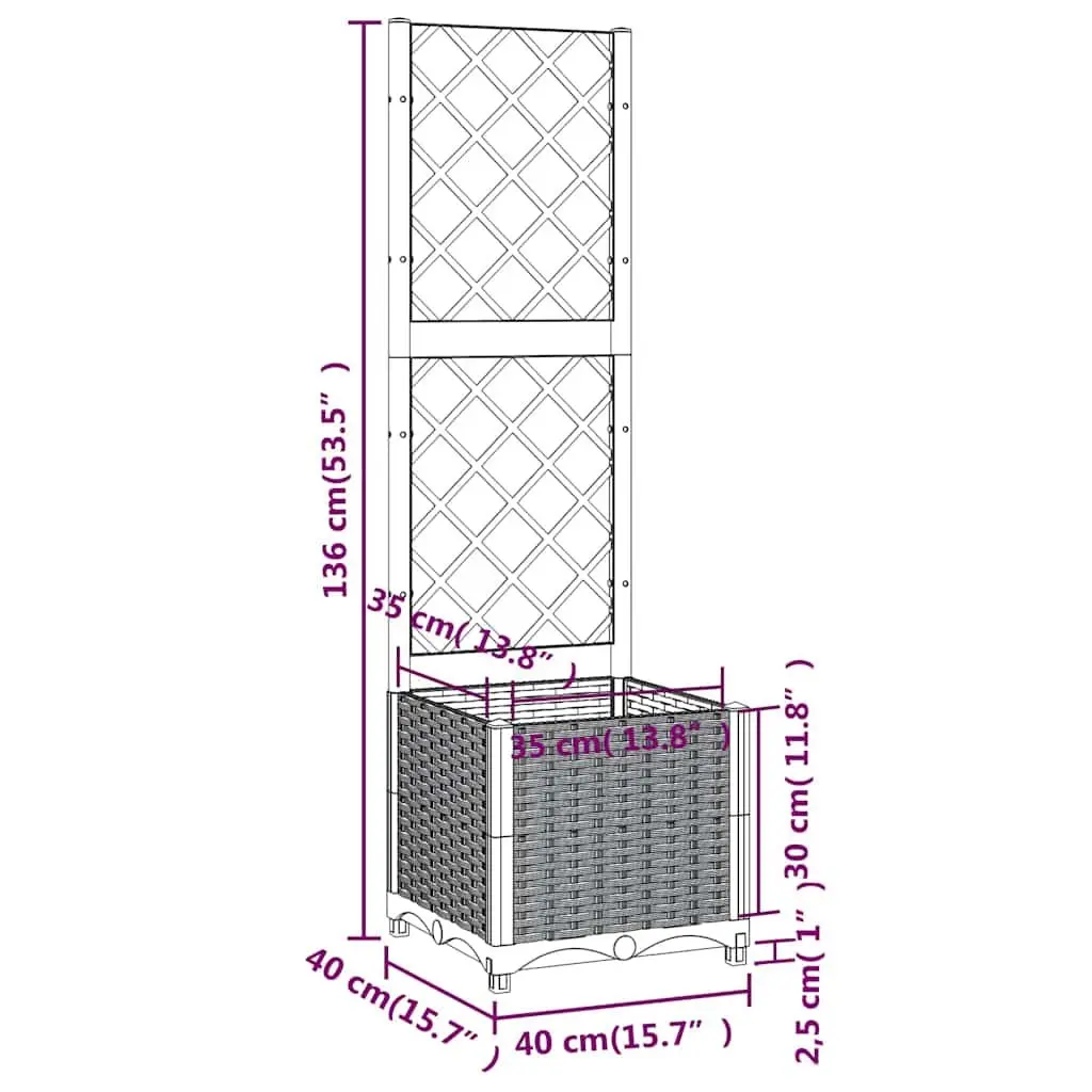 Garden Planter Grey 40x40x136cm Integrated Trellis for Climbing Plants Support